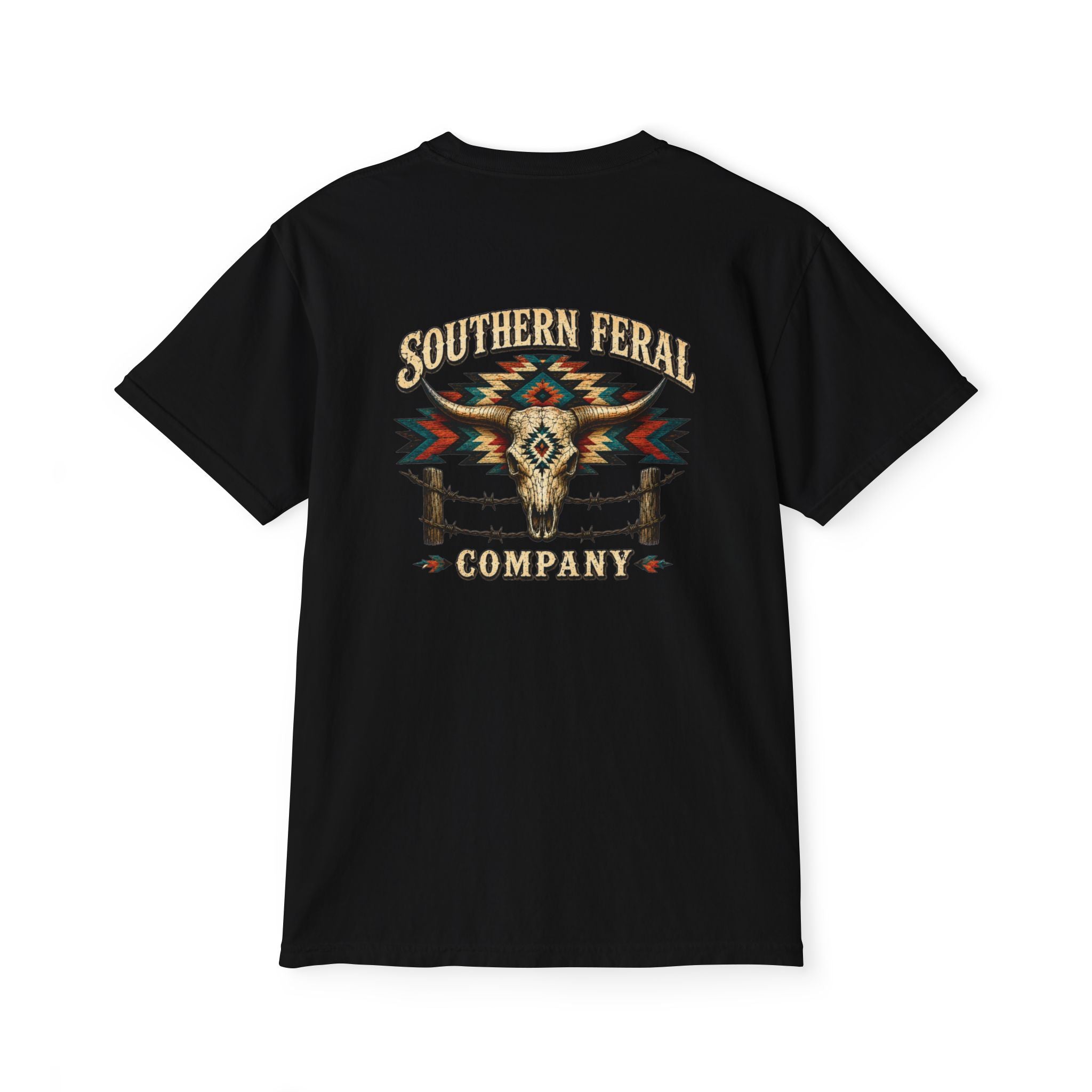 Pocket T-Shirt — Southern Feral Aztec Barbed Wire Graphic