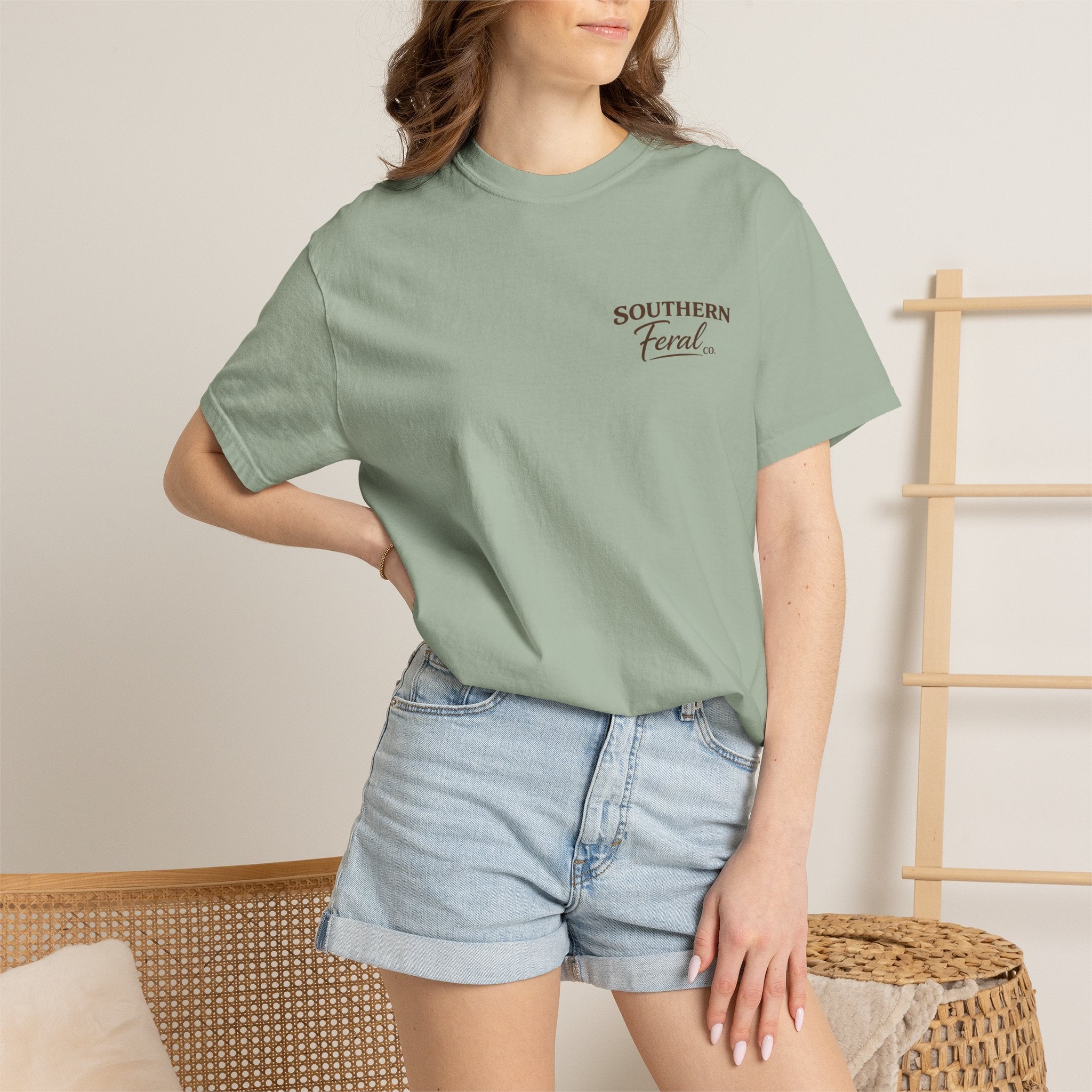 Southern Feral graphic T-Shirt | Confederate flag shield, hog skull, vintage western