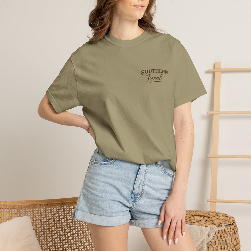 Southern Feral graphic T-Shirt | Confederate flag shield, hog skull, vintage western