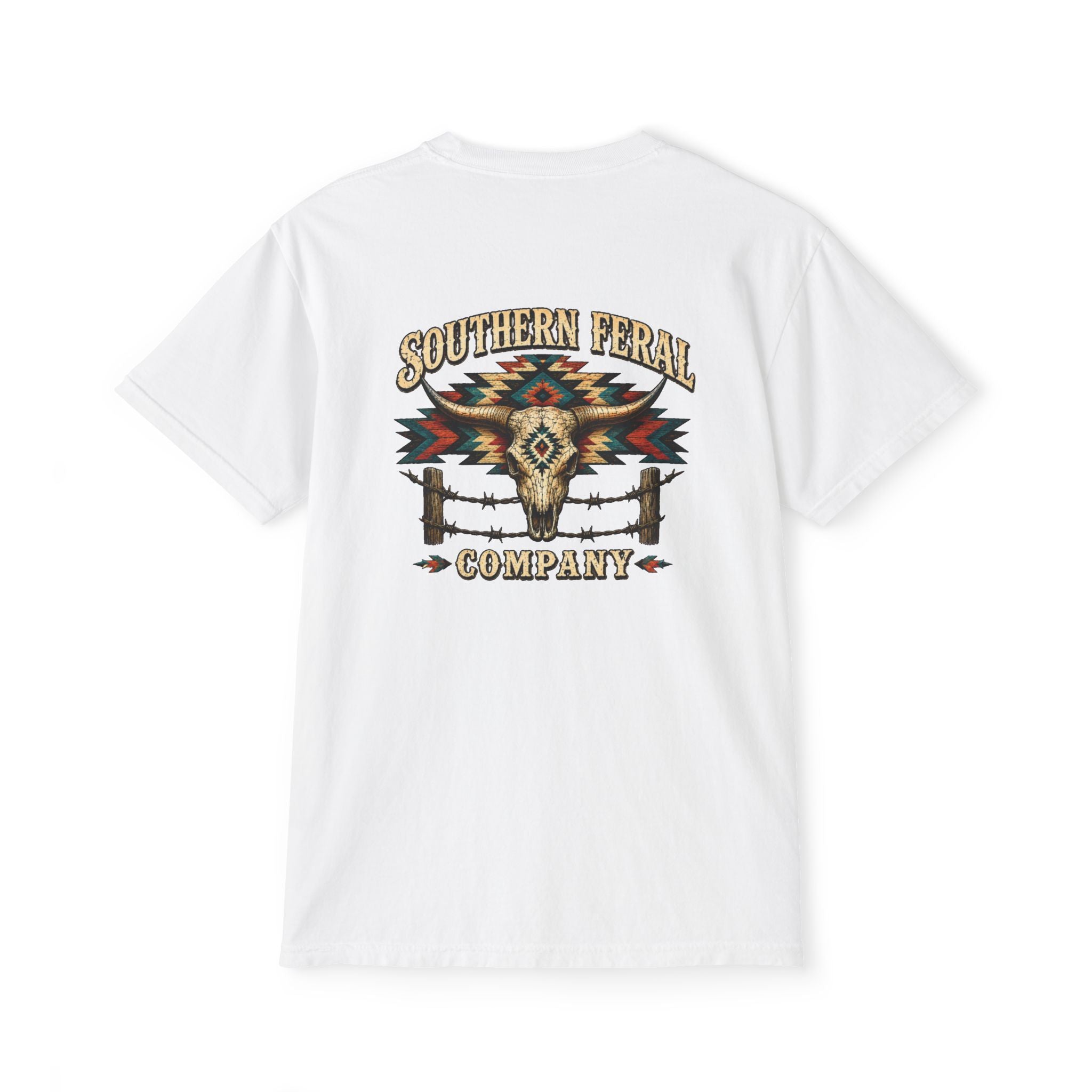 Pocket T-Shirt — Southern Feral Aztec Barbed Wire Graphic