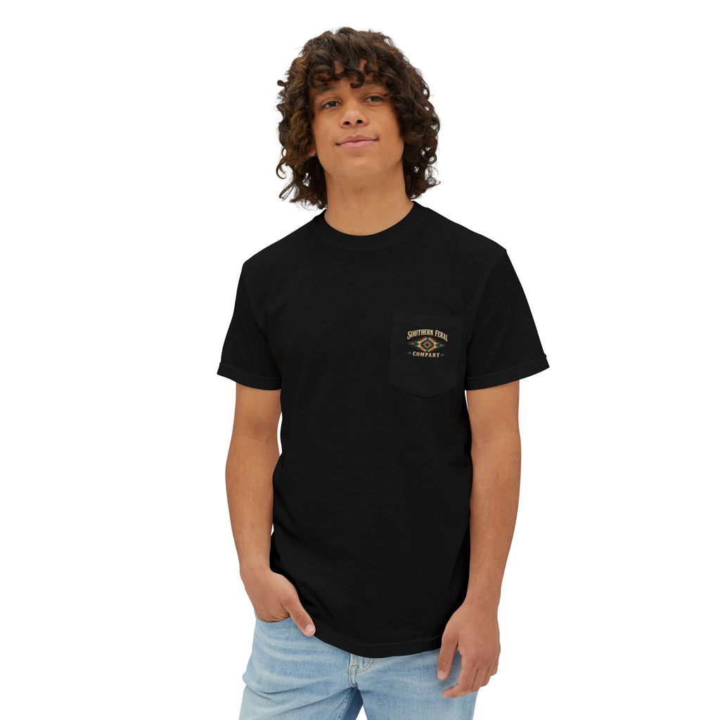 Pocket T-Shirt — Southern Feral Aztec Barbed Wire Graphic