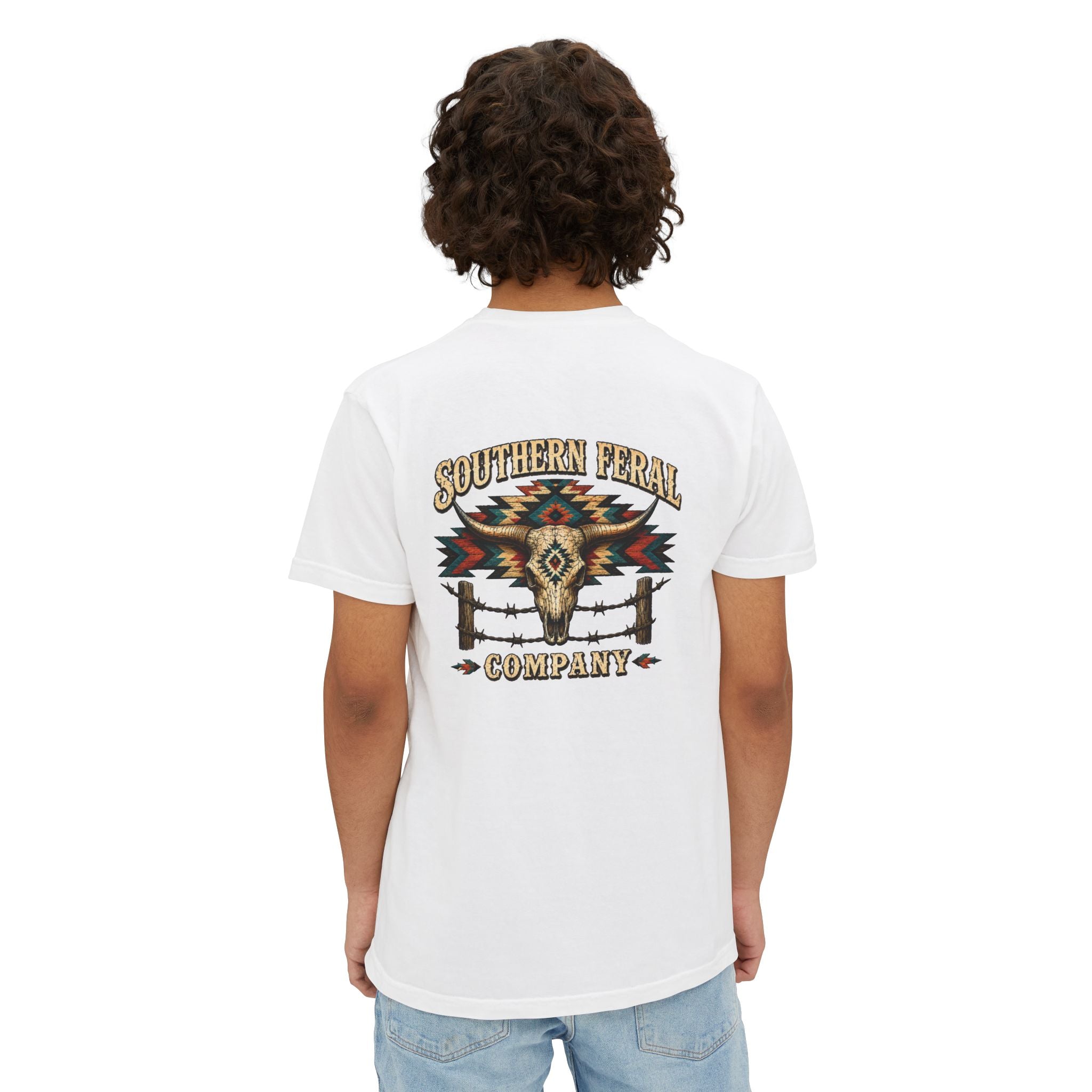 Pocket T-Shirt — Southern Feral Aztec Barbed Wire Graphic