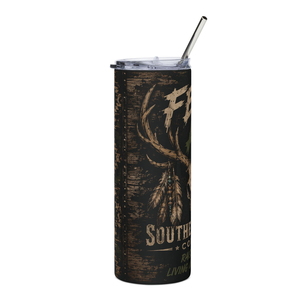 20oz Tumbler — 'FERAL AF' Rustic Deer Skull Stainless Steel Travel Cup