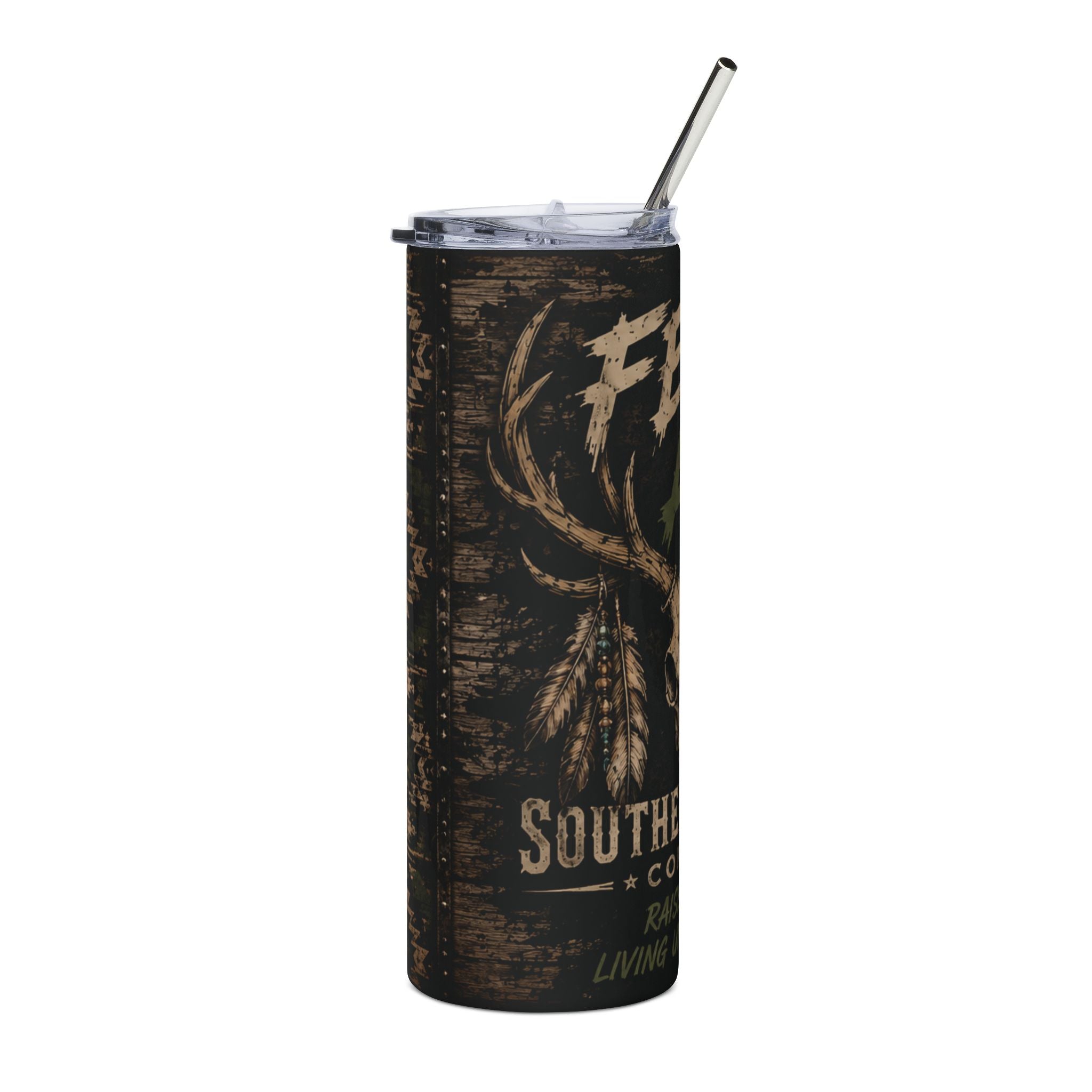 20oz Tumbler — 'FERAL AF' Rustic Deer Skull Stainless Steel Travel Cup