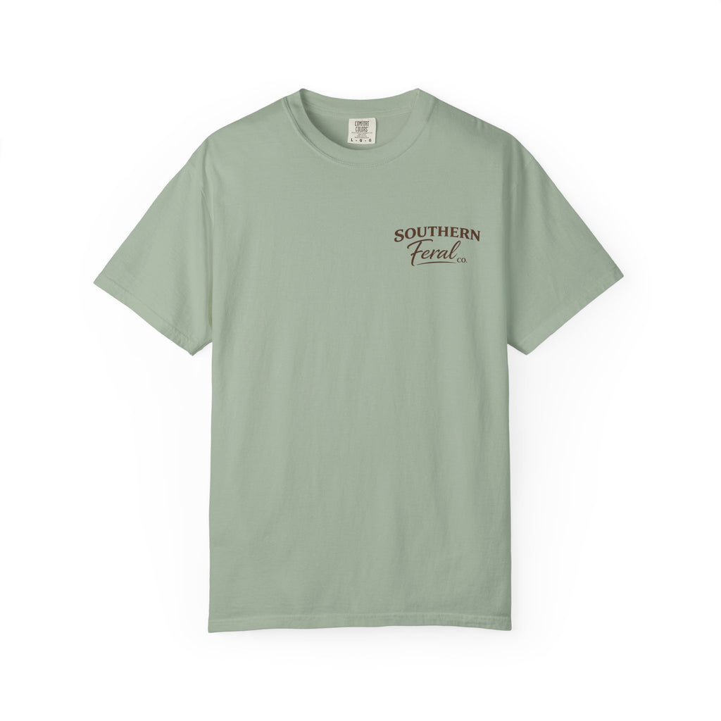 Southern Feral graphic T-Shirt | Confederate flag shield, hog skull, vintage western