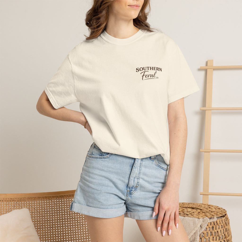 Southern Feral graphic T-Shirt | Confederate flag shield, hog skull, vintage western