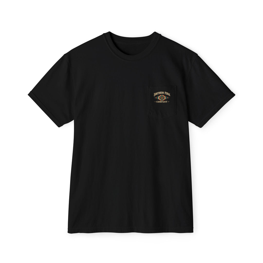 Pocket T-Shirt — Southern Feral Aztec Barbed Wire Graphic