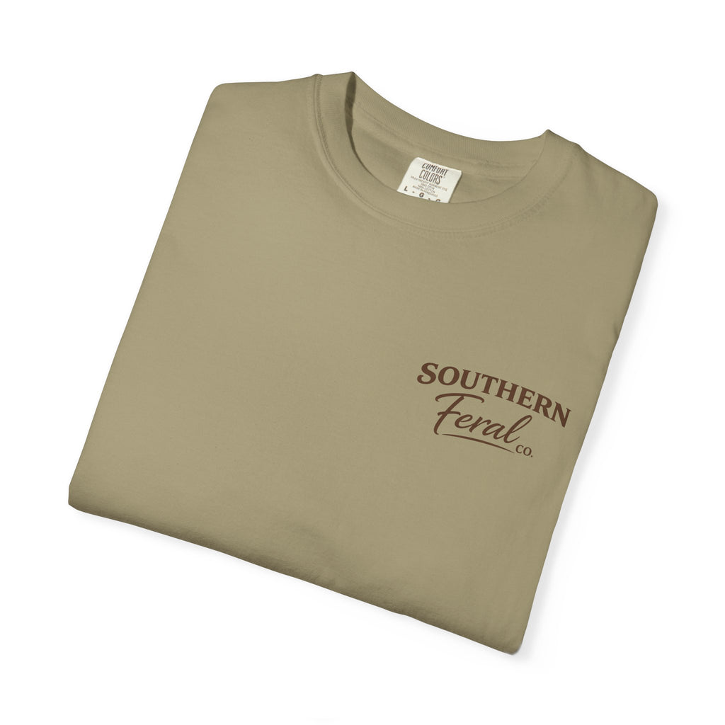 Southern Feral graphic T-Shirt | Confederate flag shield, hog skull, vintage western